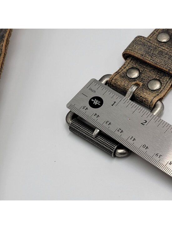 Vtg Y2K Ed Hardy Gothic Handmade Leather Belt with Skull Design & Stud Details S main image 6